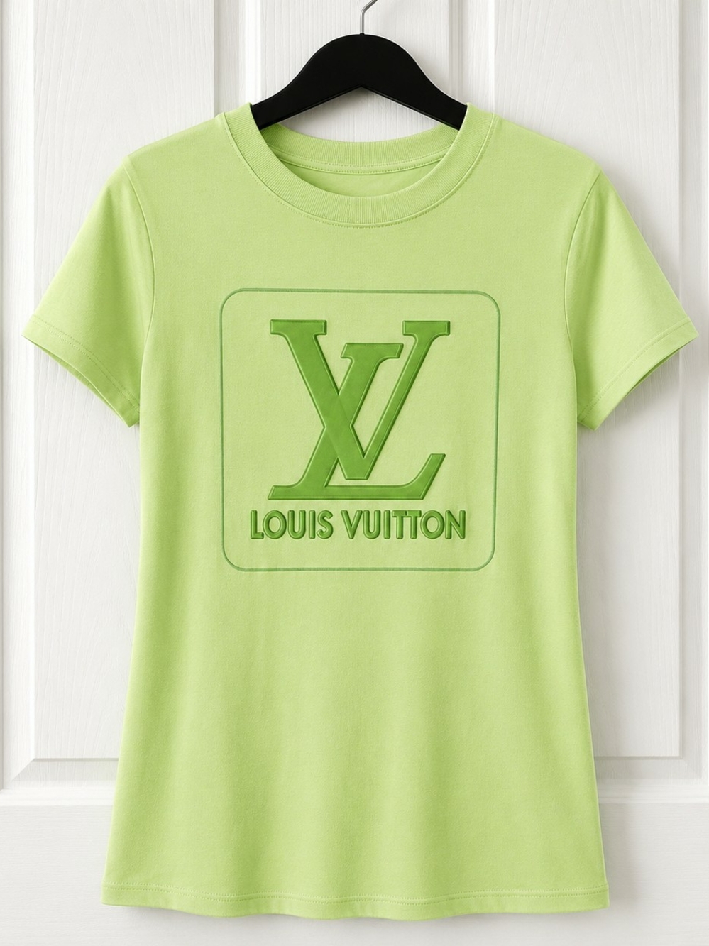 Plus Size Ribbed Lime Green Embossed Logo Tee